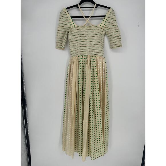 Tory Burch Printed Polka Dot Silk Smocked Dress - Picture 2 of 11